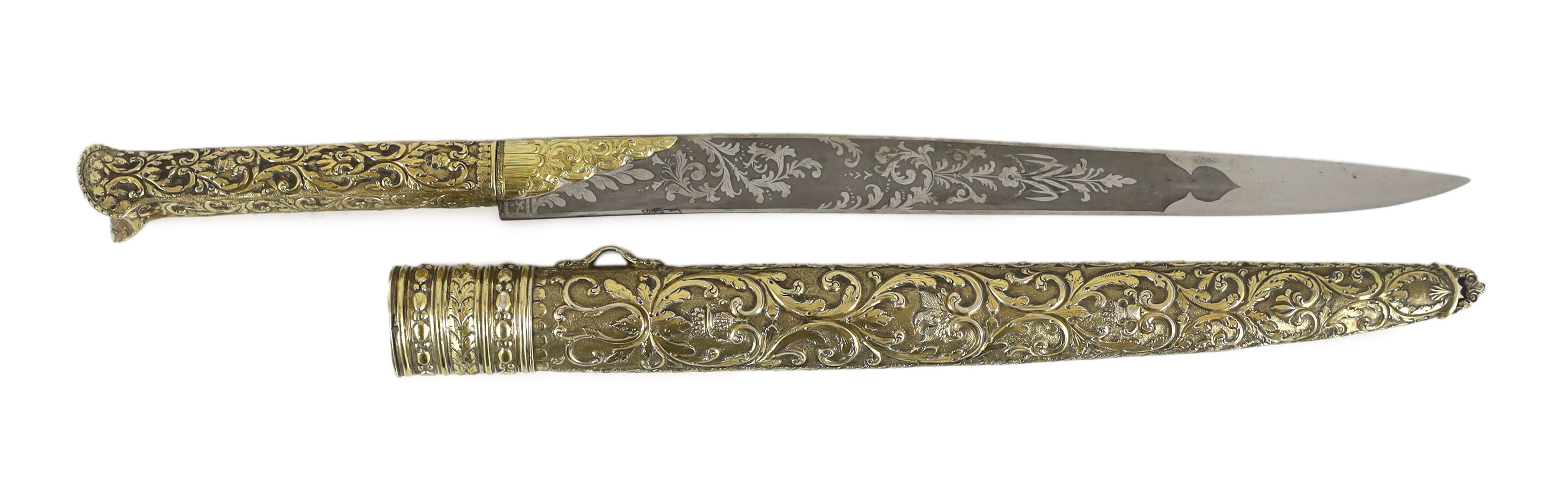 An early Victorian silver gilt handled dagger and scabbard by Joseph Wilmore